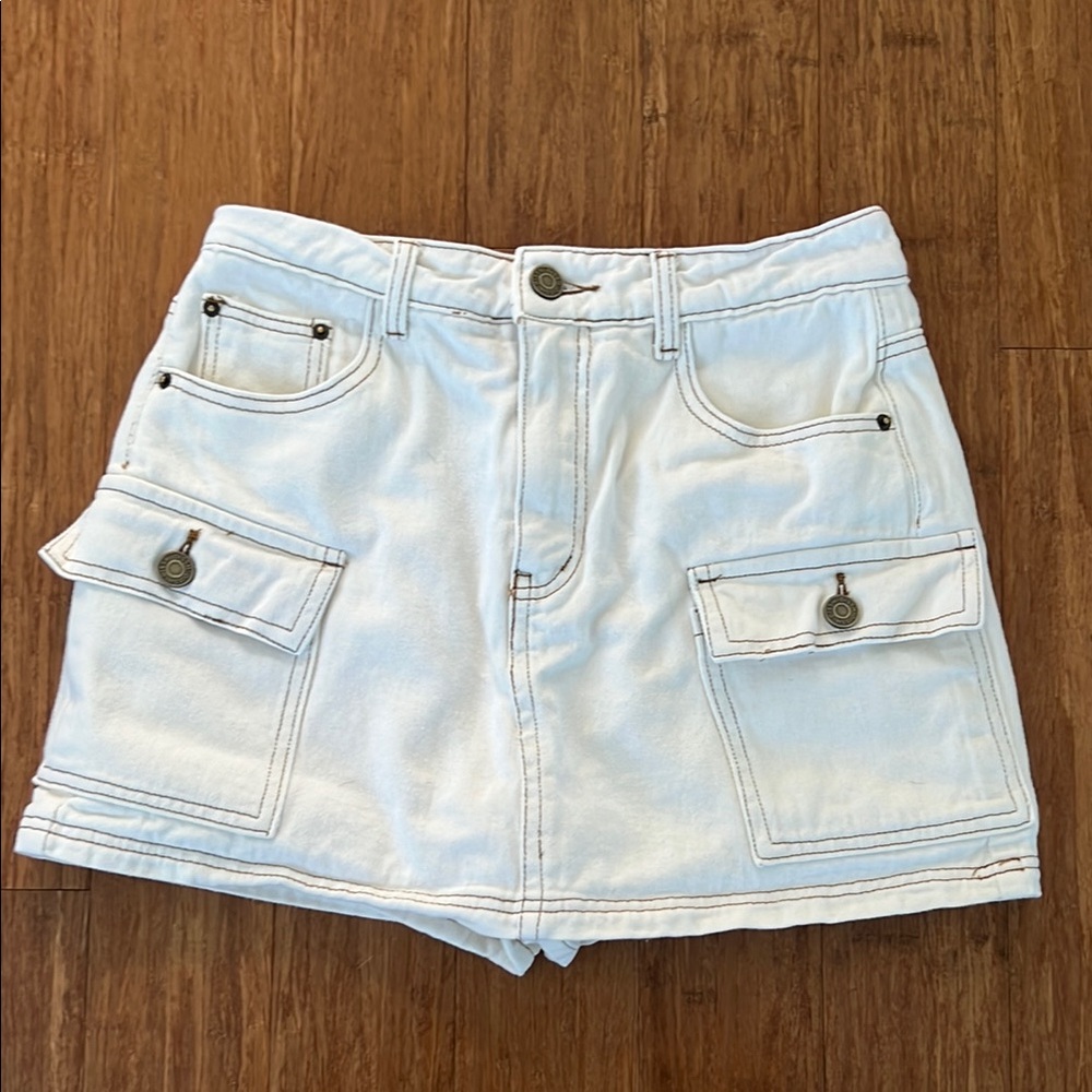 DISSH White Denim Mini Skirt with Cargo Pockets